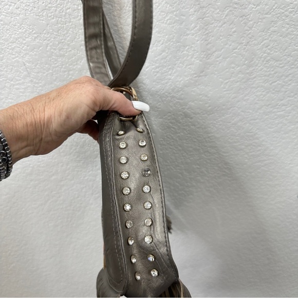 Champagne Rocker Faux Leather with Guitar and Fringe Metallic Crossbody - Picture 3 of 7